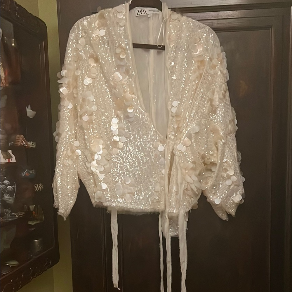 Zara cream Sequin Tunic/ Top